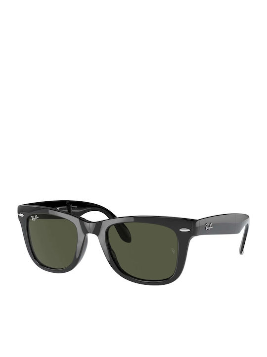 Unisex Sunglasses with Black Horn-Rimmed Frame and Green Lens