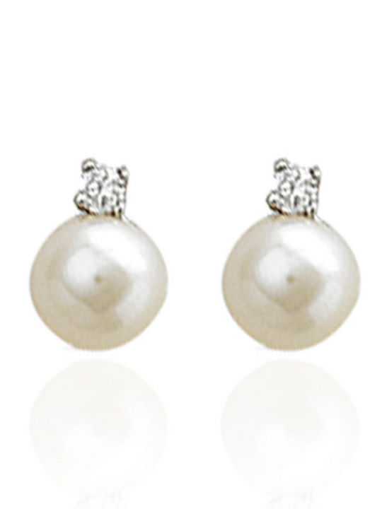 Kontopoulos Earrings in 9K White Gold with Stones & Pearls