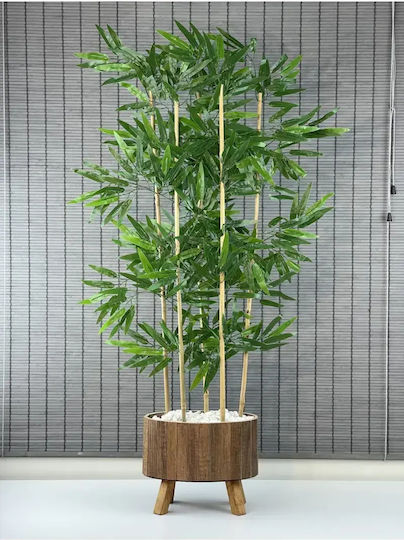 Stewehome Arbore De Bambus Decorativ Cu Bază Din Lemn Împletită Ovală Frunze Artificiale Deasă