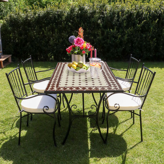 Outdoor Dining Set 5 Pieces Red/White with Pillows
