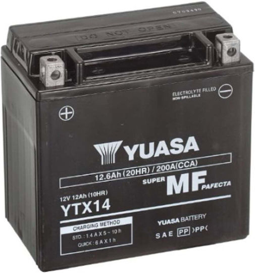 Yuasa Motorcycle Battery YTX14 AGM 12V 12Ah 200A
