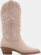 Suede Women's Cowboy Boots with Mid Heel Beige