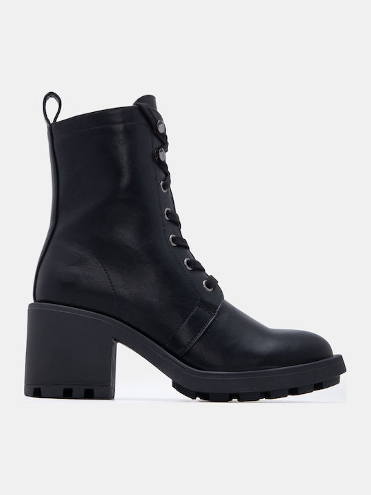 Wildleder Damen Kampfstiefel mit Mittelhohem Absatz Schwarz
