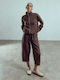 Celestino Дамски панталон Cropped Loose Fit Кафяв