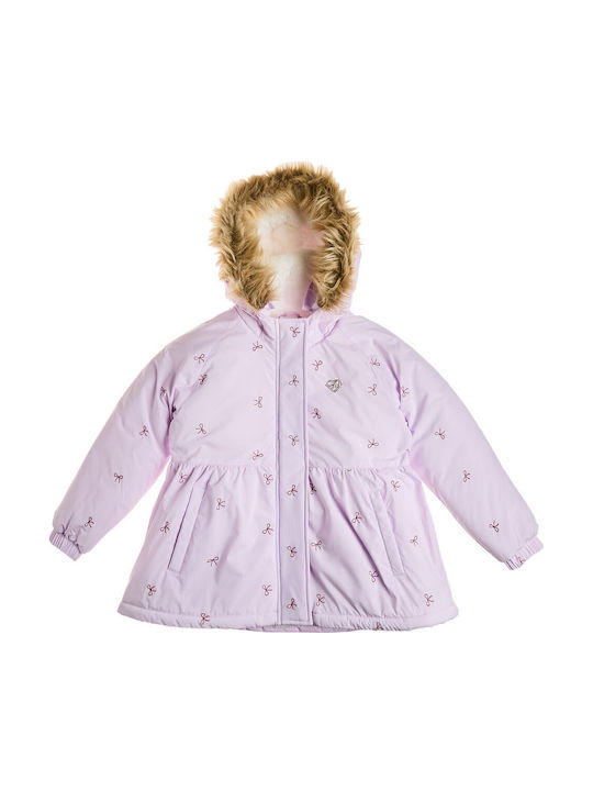 Kids Short Fur Coat with Lining and Hood Lilac