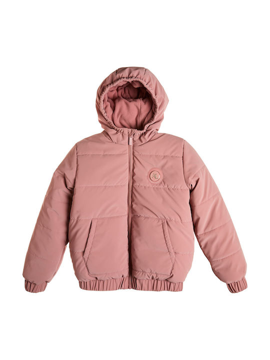 Waterproof Kids Casual Short Jacket with Lining & Hood Pink