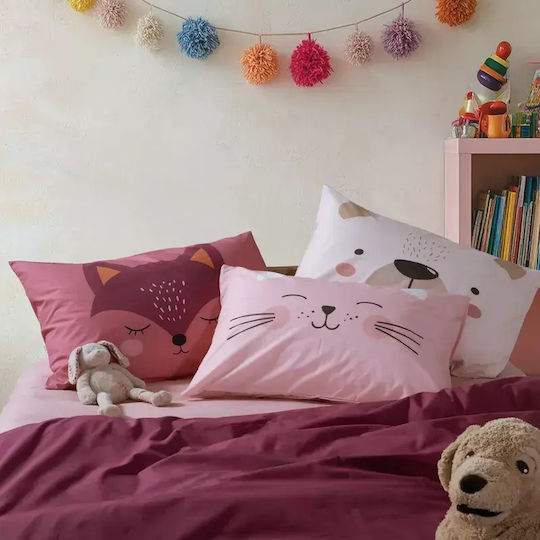 Nef-Nef Homeware Happy Bear Față de Pernă pentru Copii din 100% Bumbac 52x72cm Ecru