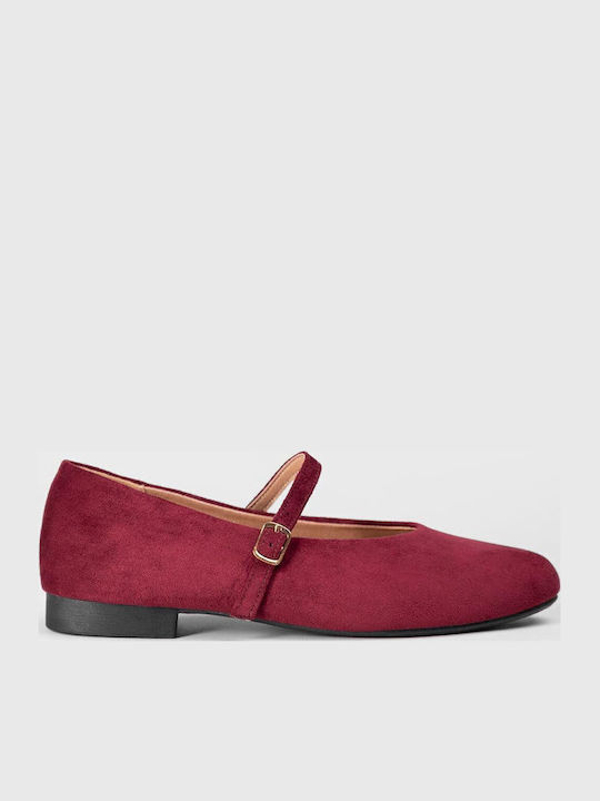 Wildleder Damen Ballerinas Spitz zulaufend Burgundisch