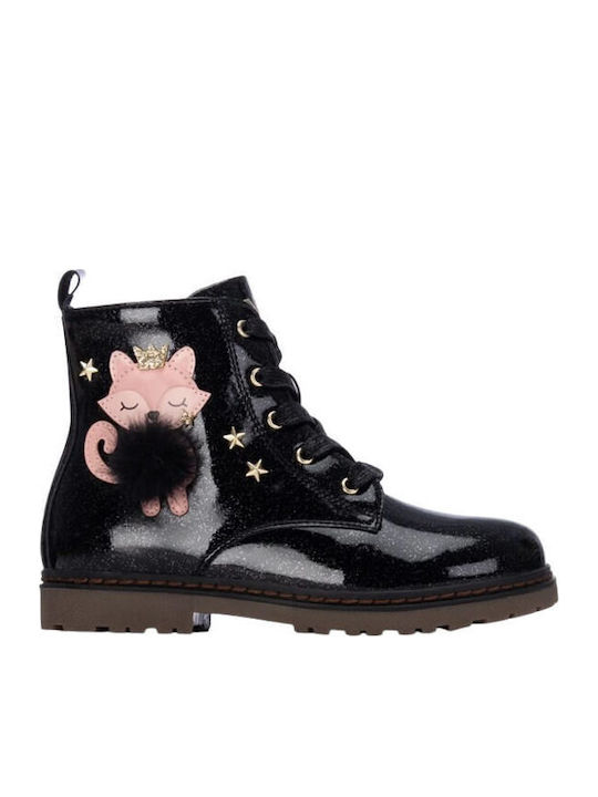 Kinderstiefel aus Lackleder mit Reissverschluss Schwarz