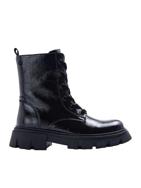 Kinderstiefel aus Lackleder mit Schnürsenkeln Schwarz