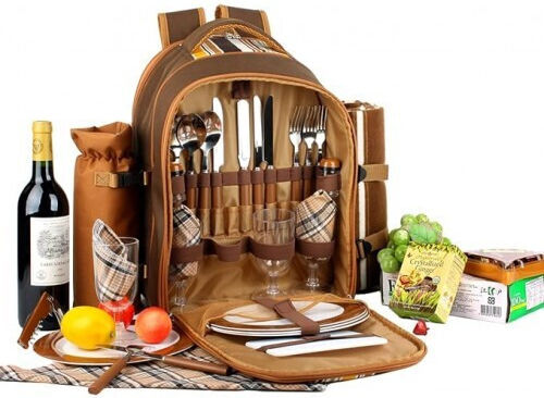 Rucsac de Picnic Willow Weave Apollowalker pentru 4 Persoane cu Compartiment Izolat Pătură din Fleece Set Complet de Picnic Maro Livrare 7-9 Zile