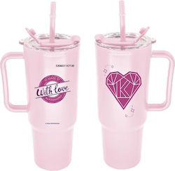 CHartini Poli Kids Thermos Water Bottle with Straw Pink 1000ml CHartini Poli Kids Thermos Water Bottle with Straw Pink 1000ml
