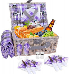 Coș de Picnic Handmade din Răchită Împletitură de Salcie Gc-07 pentru 4 Persoane cu Compartiment Izolat Curea de Umăr Impermeabilă Pătură Inclusă Camping Parc Excursii în Aer Liber Violet Livrare 7-9 Zile