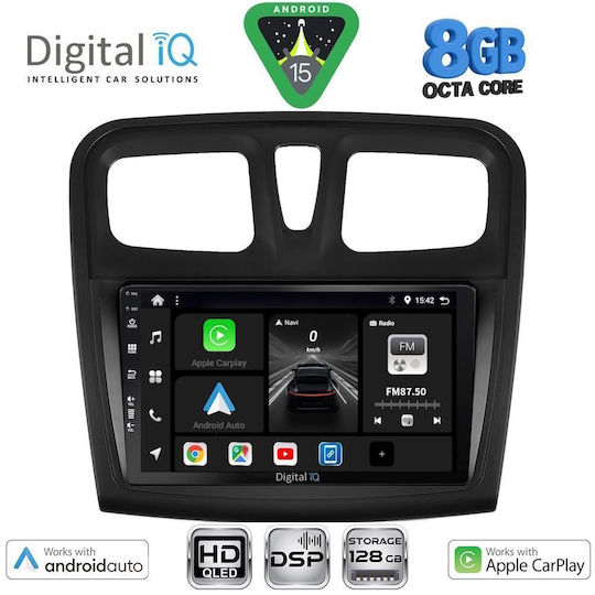 Digital IQ Sistem Audio Auto pentru Dacia Logan / Sandero 2012-2019 Bluetooth USB Wi-Fi GPS Apple CarPlay Android Auto cu Ecran Tactil 9"