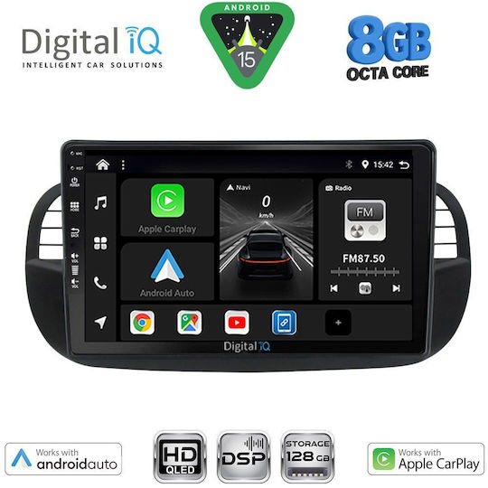 Digital IQ Автомобилна Аудио Система за Fiat 500 2007-2015 (Bluetooth/USB/Вграден Wi-Fi/GPS/Apple CarPlay/Android Auto) с Touch Screen 9"