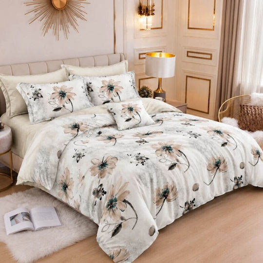 Pucioasa Σετ Παπλωματοθήκη 200x230cm Διπλή με 4 Μαξιλαροθήκες & 1 Σεντόνι Beige Flowers