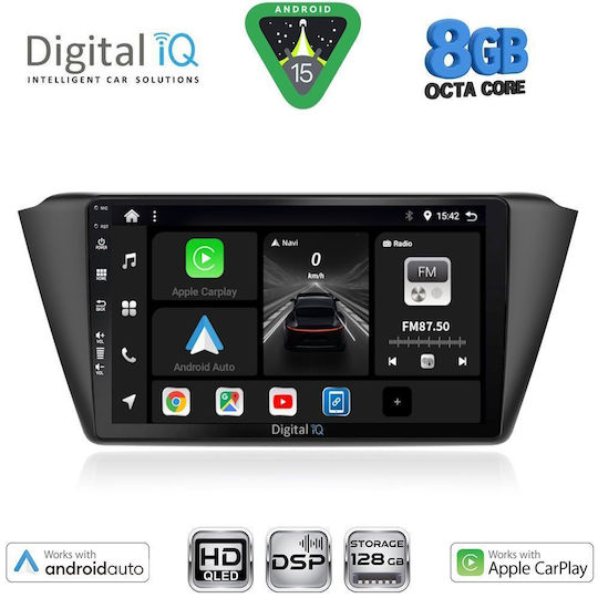 Digital IQ Автомобилна Аудио Система за Skoda Fabia 2015-2022 (Bluetooth/USB/Вграден Wi-Fi/GPS/Apple CarPlay/Android Auto) с Touch Screen 9"