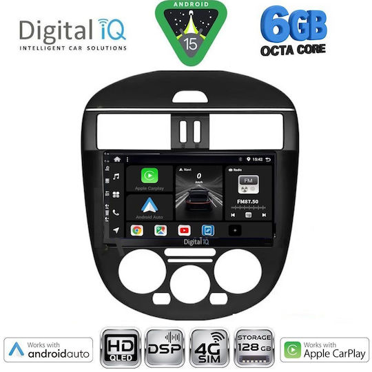 Digital IQ Автомобилна Аудио Система За Nissan Tiida 2013-2023 С A/C (Bluetooth/USB/Вграден Wi-Fi/GPS/Apple CarPlay/Android Auto) С Touch Screen 9"