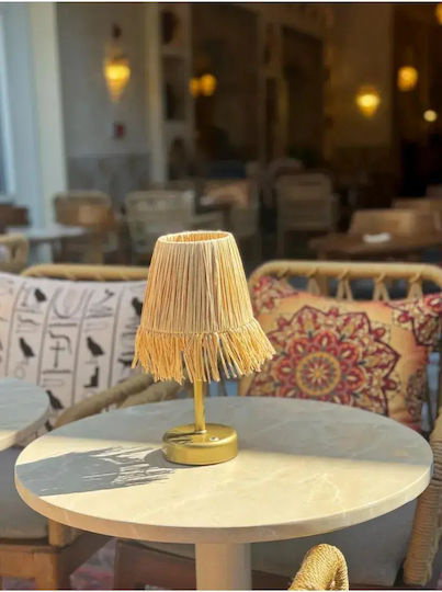 SteweHome Vintage Lampă de masă LED cu Abajur Bej și Bază Aurie