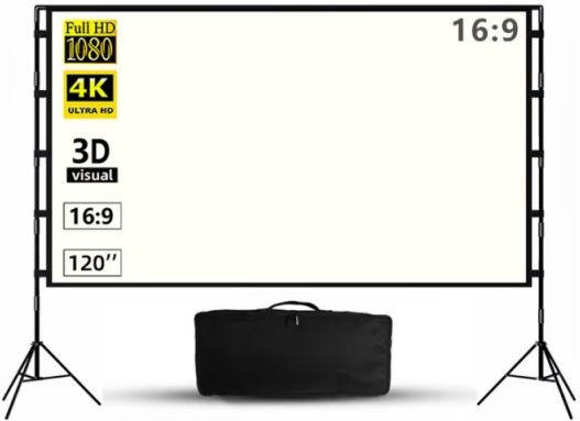 Екран за Проектор 100" 2 Трипода 4k Hd 16:9 Soft White Alr Платно Home Cinema 220x142cm