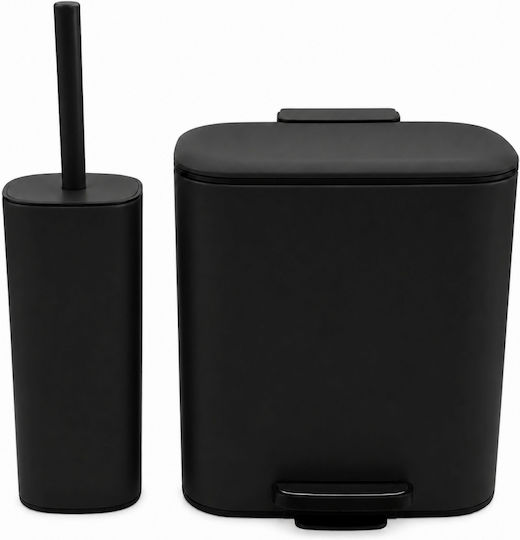 Eurocasa Metallic Bathroom Brush and Trash Can Set Soft Close 6lt Black