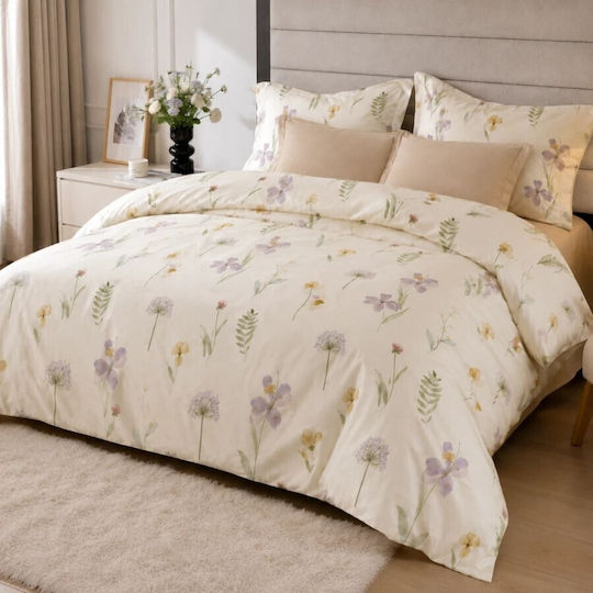 Pucioasa Set Duvet Cover 200x230cm Double with 4 Pillowcases & 1 Bed Sheet Beige