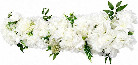 Künstliche Blumen Komposition 100x30cm Floral Runner Weiße Hortensie & Rosen