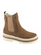 Leather Women's Ankle Boots with Mid Heel Brown
