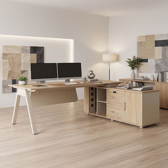 Birou Profesional Colțar Stark Din Lemn Oak-Bej 200x90x75cm