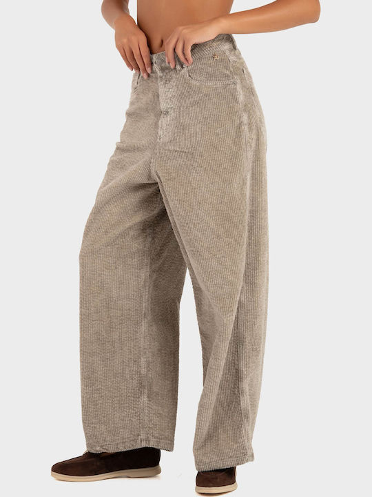 Damen Hochbund Zeichenfolge Hose Taupe