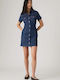 Western Summer Mini Shirt Dress Denim Blue