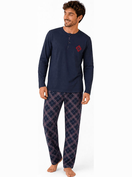 Comfort Pijama de vară în carouri pentru bărbați albastră