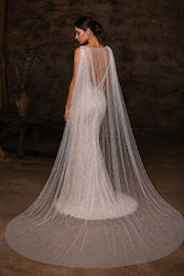 White Bridal Cape Tulle Pearls 160 × 300 Cm Perla