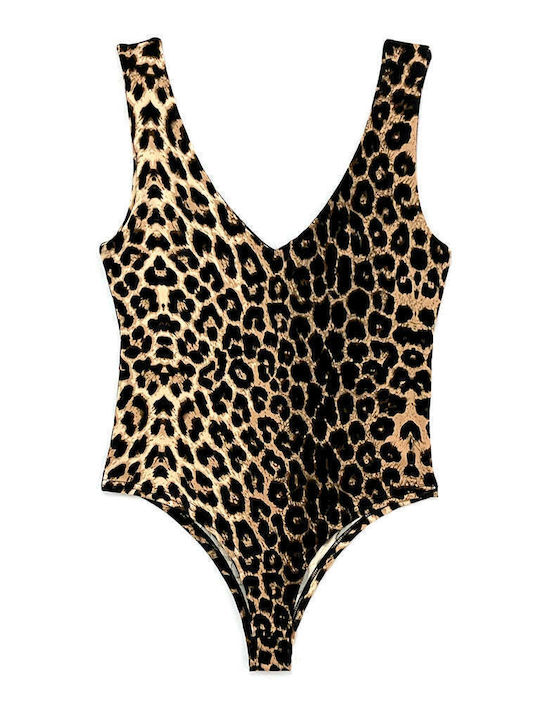 Ustyle Damen-Bodysuits Elastische Träger Animal Print Leo Gk-66918