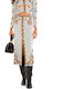 Hoch Taille Midi Blumenrock Grau- Schwarz- Orange