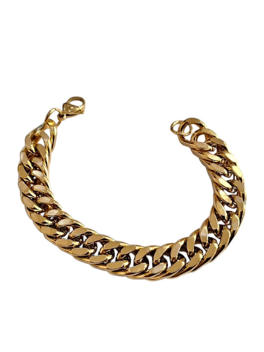 Kalliopi Silver Men's Chain Bracelet Gold Plated Steel With Diamond 20cm