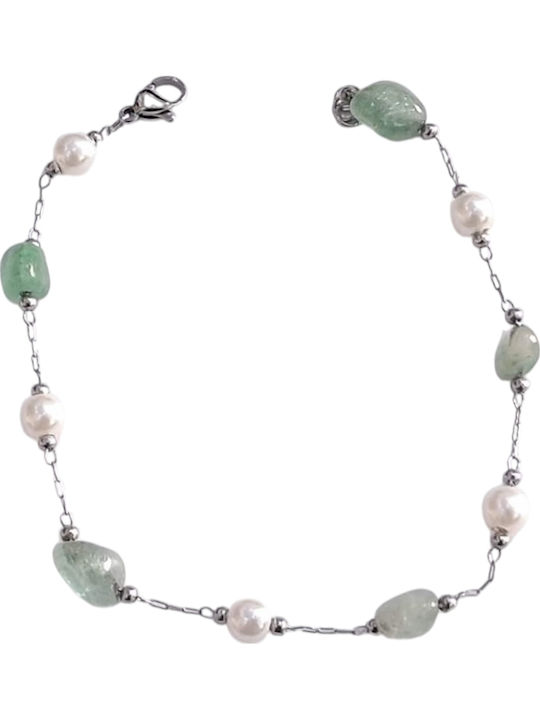 Kalliopi Silver Γυναικείο Βραχιόλι Αλυσίδα από Ατσάλι Επιχρυσωμένο με Πέρλες 21cm
