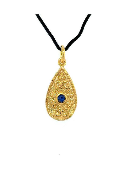 Drandakis Byzantine Necklace Talisman Made of Gold Plated Silver with Blue Zircon