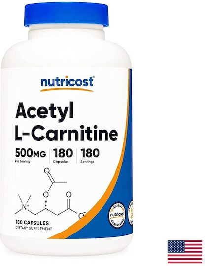 Nutricost Мастноразтворими с Ацетил-L-карнитин 500mg и Вкус Nutricost 250ml 180 Капсули