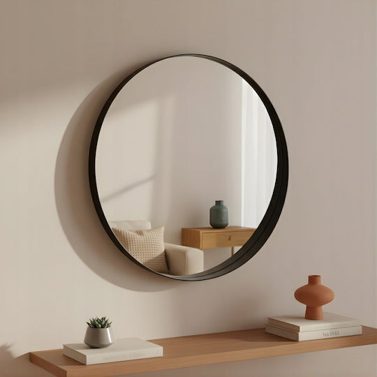 Edaxo Wall Mirror with Black Metallic Frame Diameter 50cm