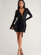 Summer Mini Evening Satin Drape Dress Black