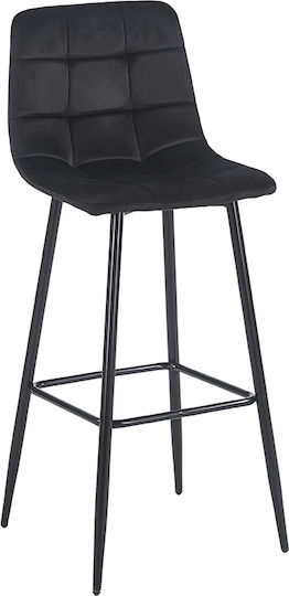 Barhocker Mit Rückenlehne Gepolstert Mit Samt Schwarz 45x42x75cm