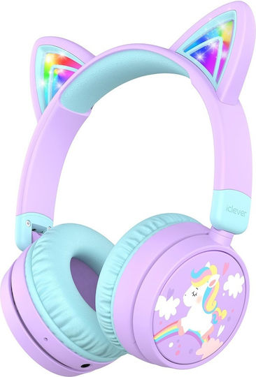 iClever Bth21 Căști On Ear Pentru Copii Wireless / Cu Fir Cu 60 Ore Autonomie și Încărcare Rapidă Purple/Green