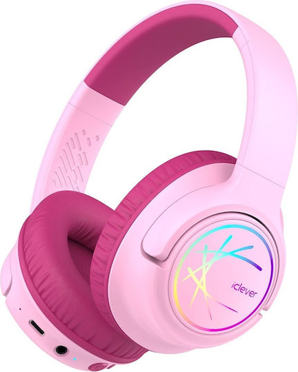 iClever Bth18 Căști Audio Wireless / Cu Fir Pentru Copii Over Ear Cu 43 Ore de Autonomie și Quick Charge Roz
