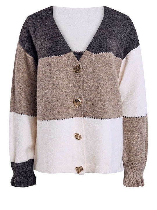 Celestino Women's Cardigan Ruffles On Sleeve Brown