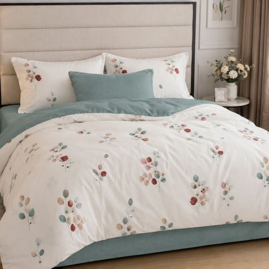 Pucioasa Σετ Παπλωματοθήκη 200x230cm Διπλή με 4 Μαξιλαροθήκες & 1 Σεντόνι Pastel Leaves