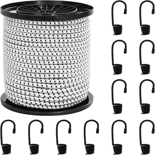 Vidaxl Σχοινιά Bungee Γάντζους 4 Mm Μαύρο Λευκό