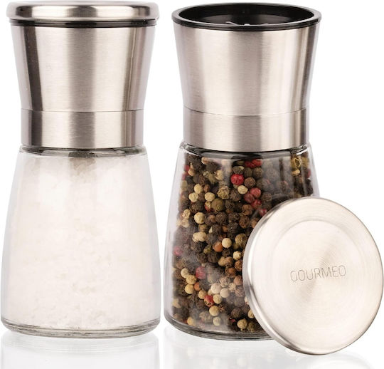 Spice Grinders Gourmeo Set de Măcini Manuale pentru Condimente Inox în Culoare Gri 2 Bucăți