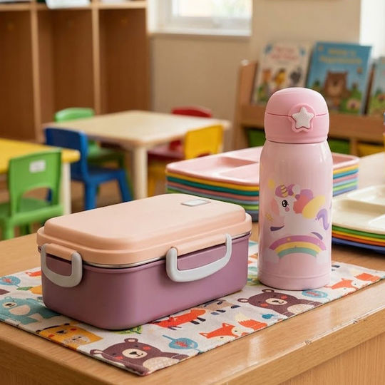 Sidirela Sidirela Kinderlebensmittelbehälter Abendessen-Set Einhörner Edelstahl Rosa Thermisch 0.5 Liter