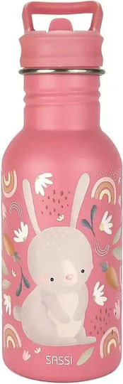 Sassi Junior Stainless Steel Kids Water Bottle with Straw Pink 500ml